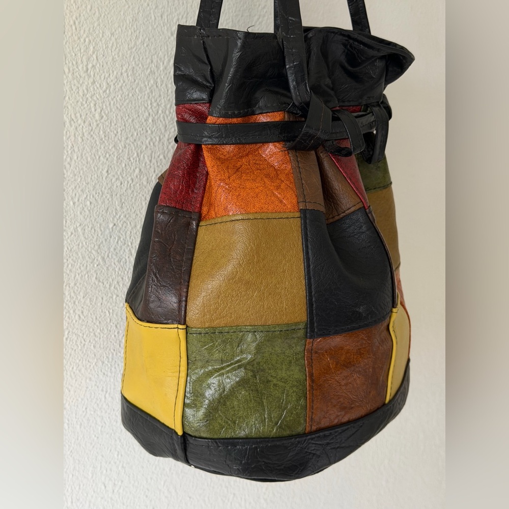 Vintage Mod Retro Patchwork Boho Drawstring Faux … - image 1